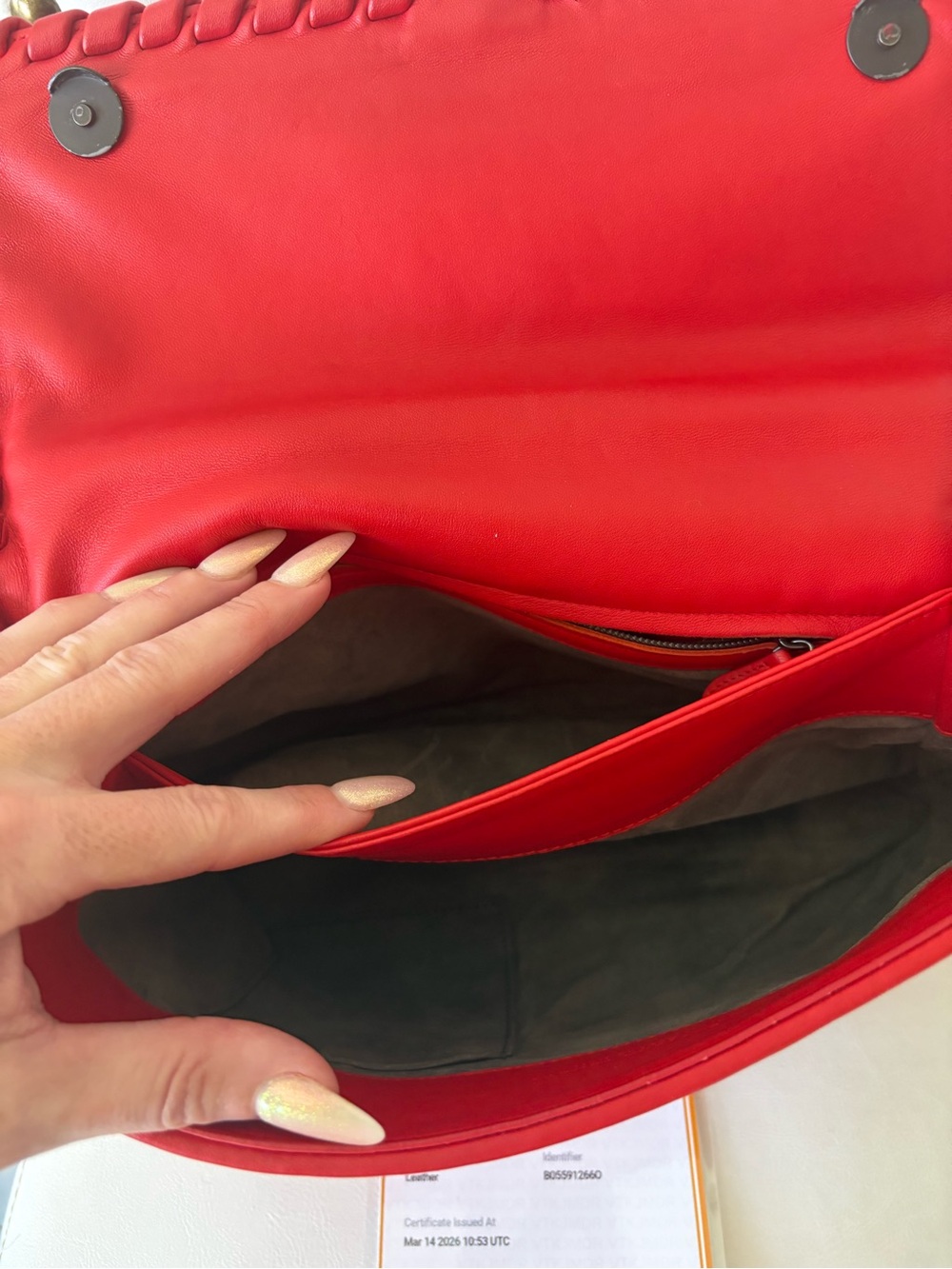 BOTTEGA Veneta Intrecciato Red OLIMPIA Medium Shoulder crossbody Bag Chain COA - Picture 11 of 15